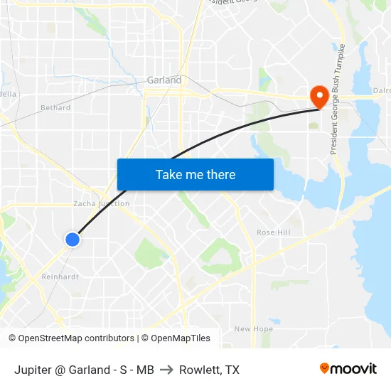 Jupiter @ Garland - S - MB to Rowlett, TX map