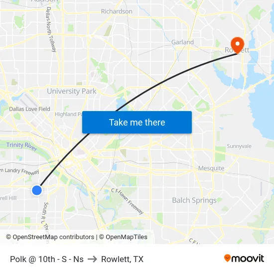 Polk @ 10th - S - Ns to Rowlett, TX map