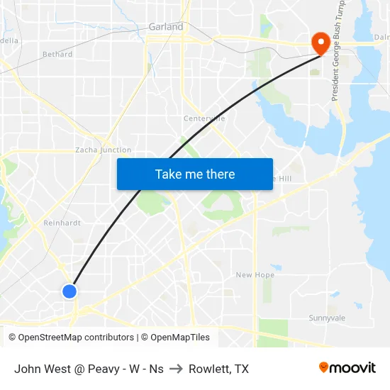 John West @ Peavy - W - Ns to Rowlett, TX map