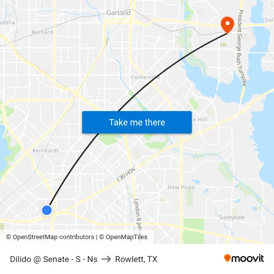 Dilido @ Senate - S - Ns to Rowlett, TX map