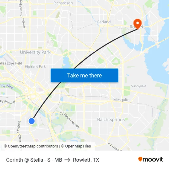 Corinth @ Stella - S - MB to Rowlett, TX map