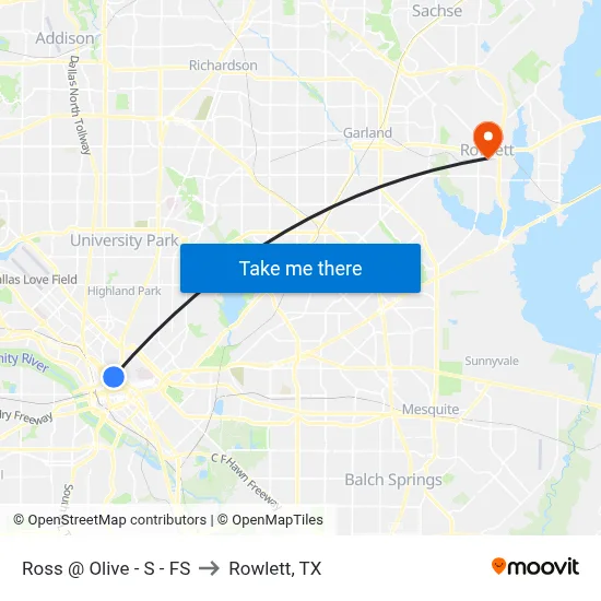 Ross @ Olive - S - FS to Rowlett, TX map