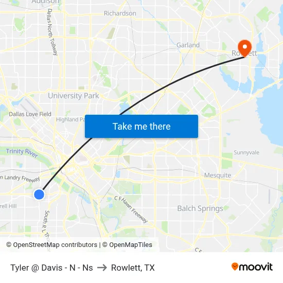 Tyler @ Davis - N - Ns to Rowlett, TX map