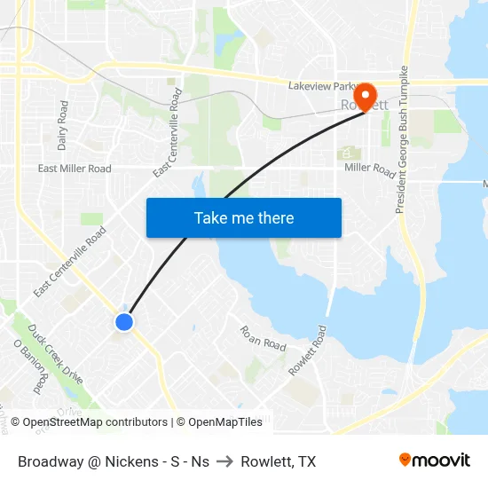 Broadway @ Nickens - S - Ns to Rowlett, TX map