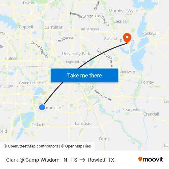 Clark @ Camp Wisdom - N - FS to Rowlett, TX map