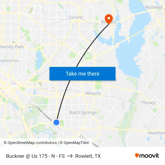 Buckner @ Us 175 - N - FS to Rowlett, TX map