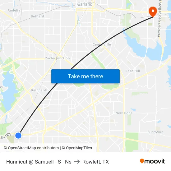 Hunnicut @ Samuell - S - Ns to Rowlett, TX map