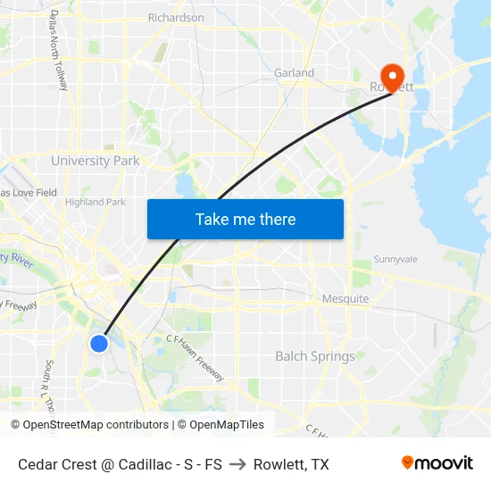Cedar Crest @ Cadillac - S - FS to Rowlett, TX map