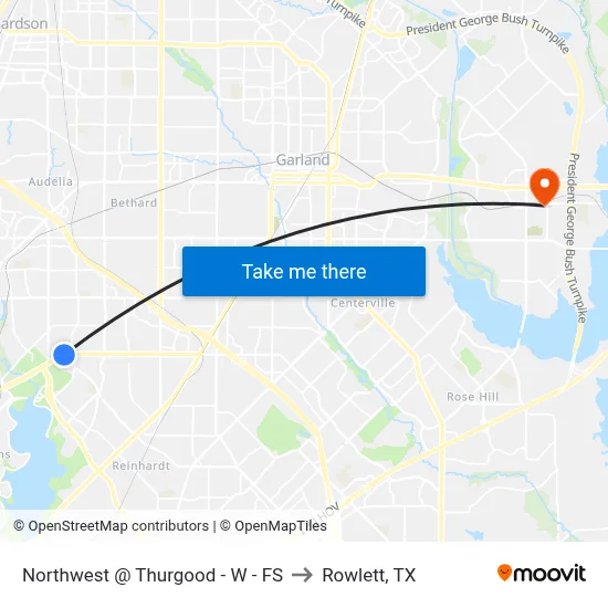 Northwest @ Thurgood - W - FS to Rowlett, TX map