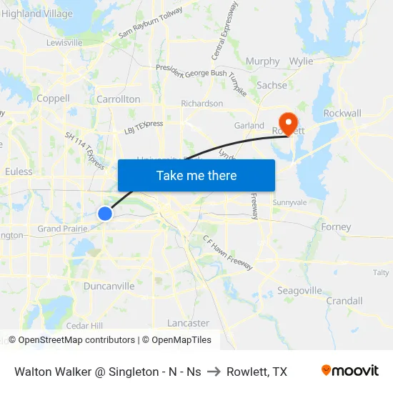 Walton Walker @ Singleton - N - Ns to Rowlett, TX map