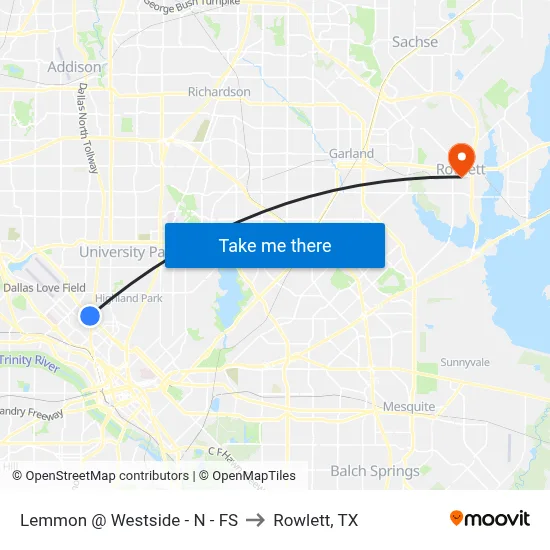 Lemmon @ Westside - N - FS to Rowlett, TX map