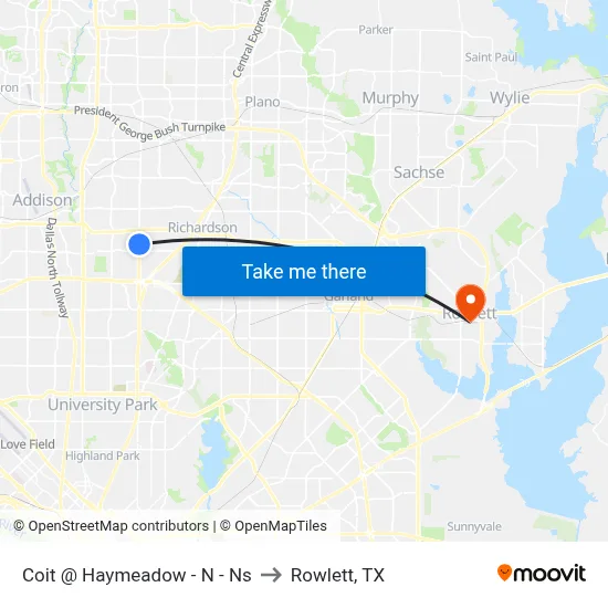Coit @ Haymeadow - N - Ns to Rowlett, TX map