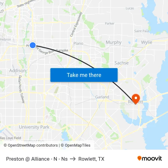 Preston @ Alliance - N - Ns to Rowlett, TX map
