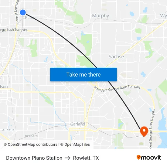 Downtown Plano Station to Rowlett, TX map