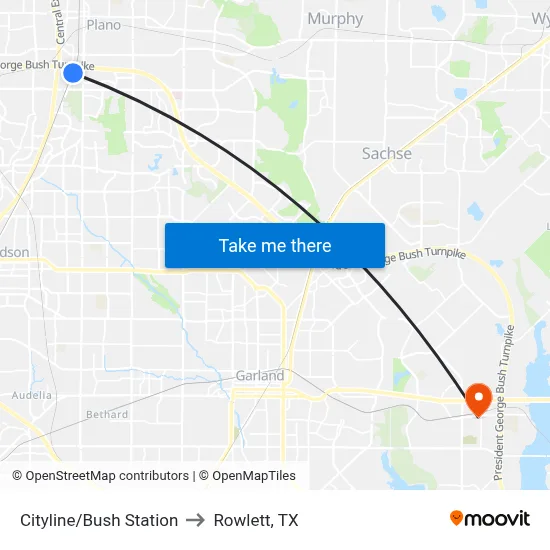 Cityline/Bush Station to Rowlett, TX map