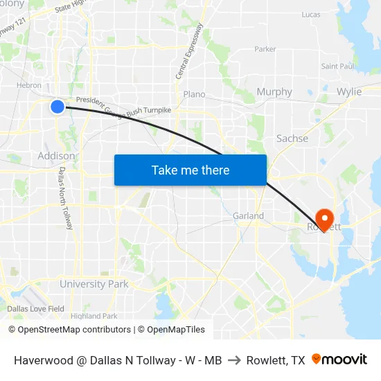 Haverwood @ Dallas N Tollway - W - MB to Rowlett, TX map