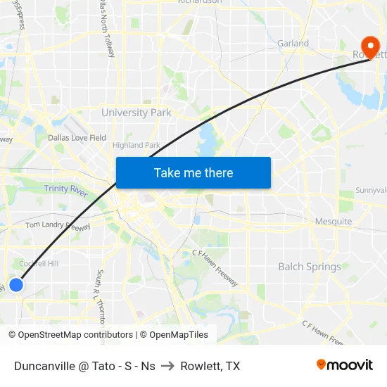 Duncanville @ Tato - S - Ns to Rowlett, TX map