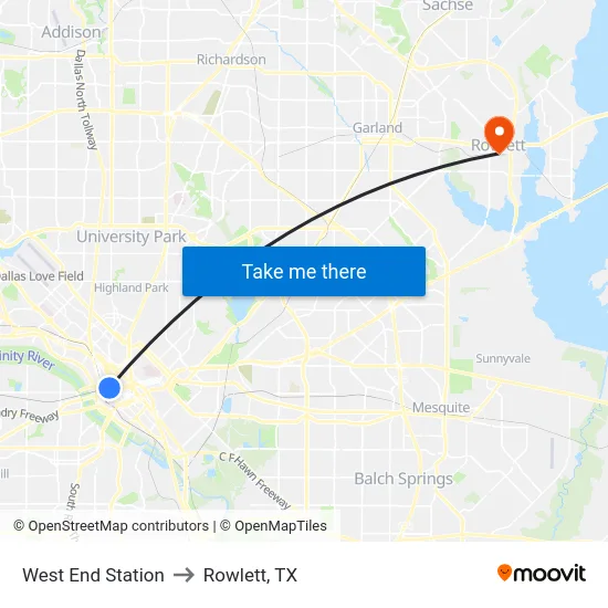 West End Station to Rowlett, TX map