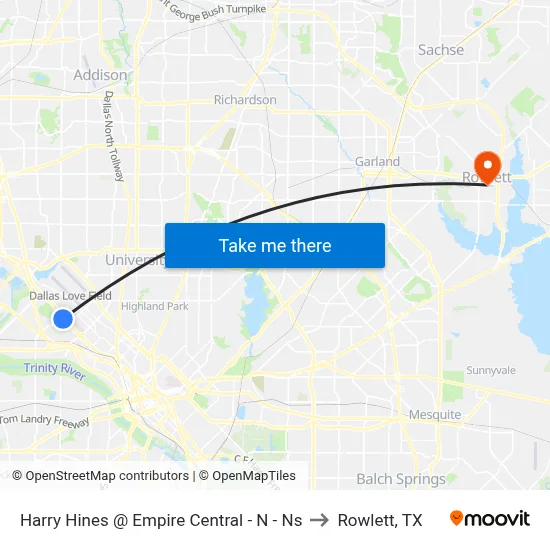 Harry Hines @ Empire Central - N - Ns to Rowlett, TX map