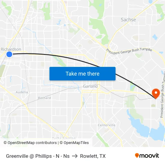 Greenville @ Phillips - N - Ns to Rowlett, TX map