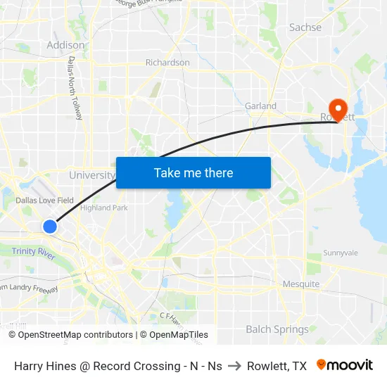 Harry Hines @ Record Crossing - N -  Ns to Rowlett, TX map
