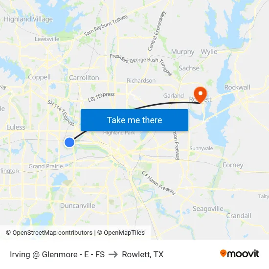 Irving @ Glenmore - E - FS to Rowlett, TX map