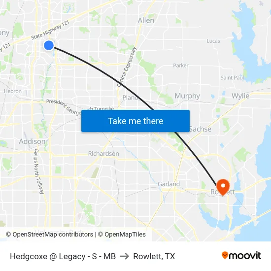 Hedgcoxe @ Legacy - S - MB to Rowlett, TX map