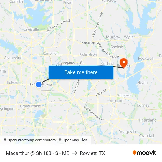 Macarthur @ Sh 183 - S - MB to Rowlett, TX map