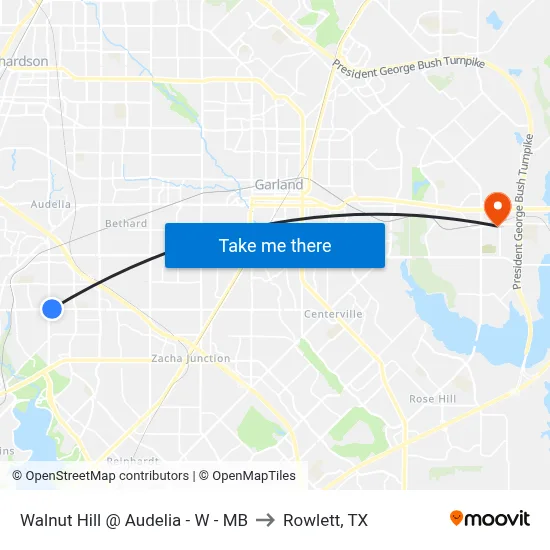 Walnut Hill @ Audelia - W - MB to Rowlett, TX map