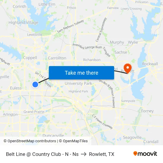 Belt Line @ Country Club - N - Ns to Rowlett, TX map