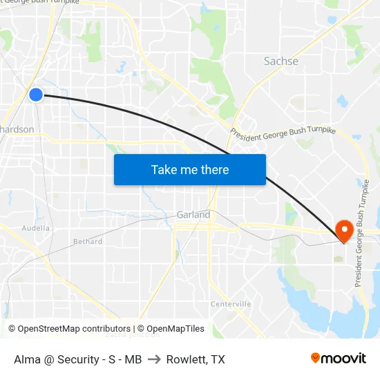 Alma @ Security - S - MB to Rowlett, TX map