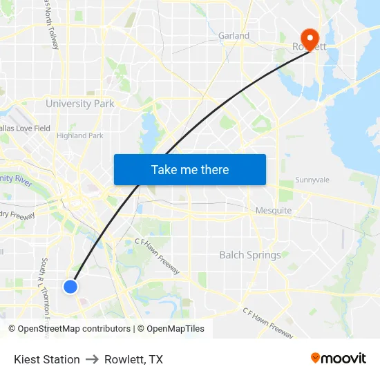 Kiest Station to Rowlett, TX map