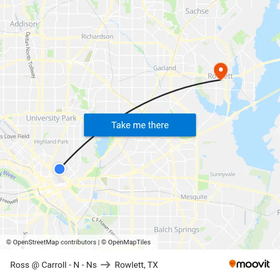 Ross @ Carroll - N - Ns to Rowlett, TX map