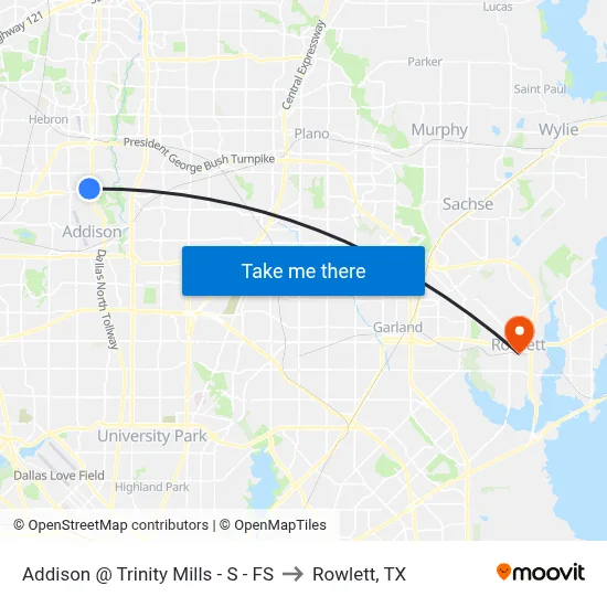 Addison @ Trinity Mills - S - FS to Rowlett, TX map