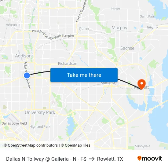Dallas N Tollway @ Galleria - N - FS to Rowlett, TX map