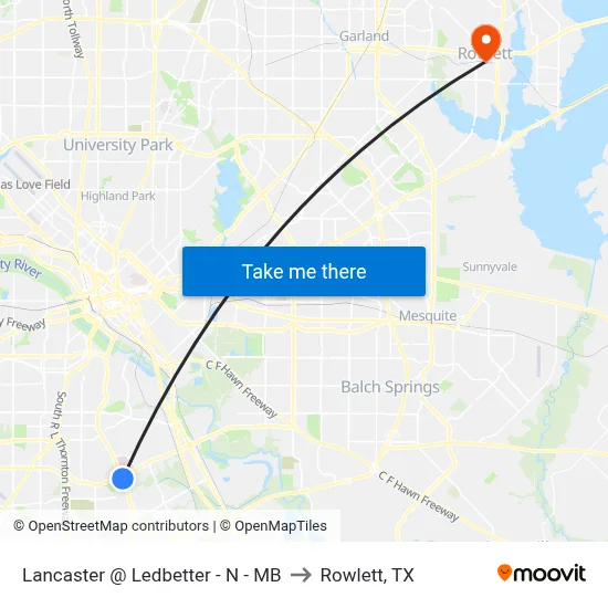 Lancaster @ Ledbetter - N - MB to Rowlett, TX map