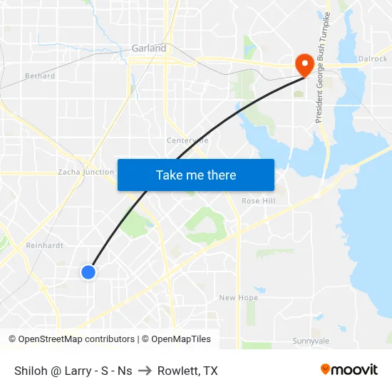 Shiloh @ Larry - S - Ns to Rowlett, TX map