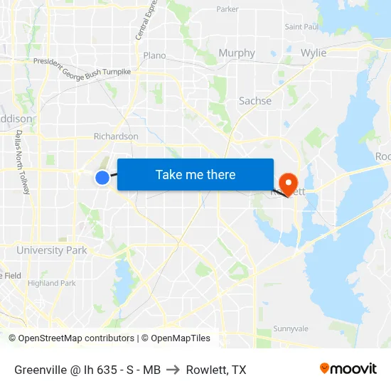 Greenville @ Ih 635 - S - MB to Rowlett, TX map