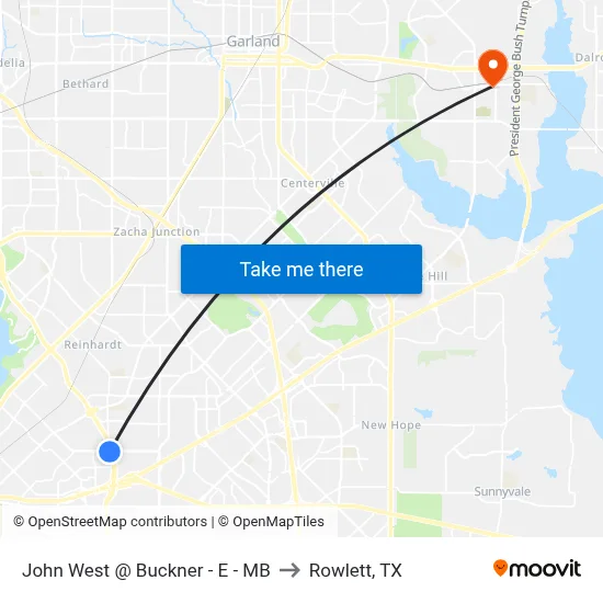 John West @ Buckner - E - MB to Rowlett, TX map