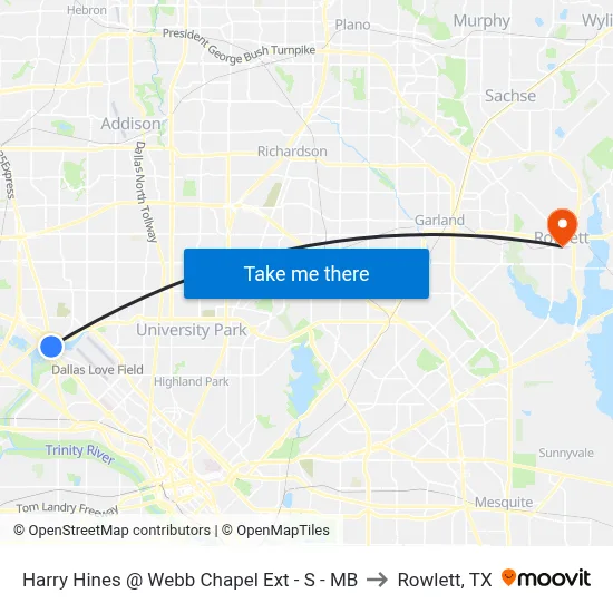 Harry Hines @ Webb Chapel Ext - S - MB to Rowlett, TX map