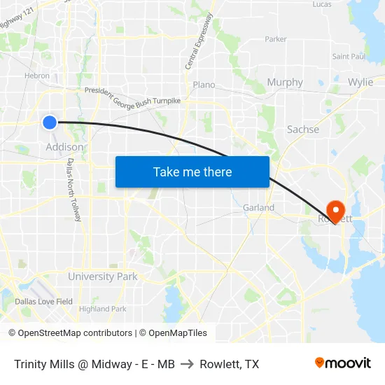 Trinity Mills @ Midway - E - MB to Rowlett, TX map