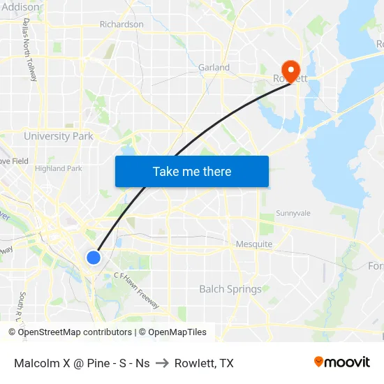 Malcolm X @ Pine - S - Ns to Rowlett, TX map