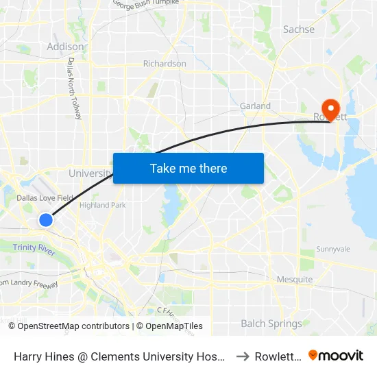 Harry Hines @ Clements University Hospital- S - Ns to Rowlett, TX map