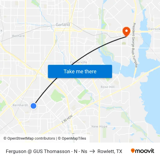 Ferguson @ GUS Thomasson - N - Ns to Rowlett, TX map