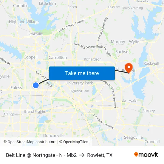 Belt Line @ Northgate - N - Mb2 to Rowlett, TX map