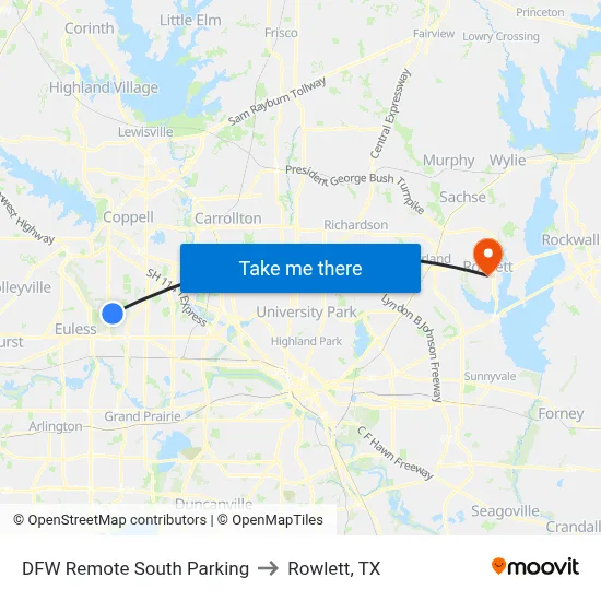 DFW Remote South Parking to Rowlett, TX map