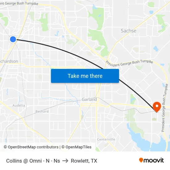 Collins @ Omni - N - Ns to Rowlett, TX map