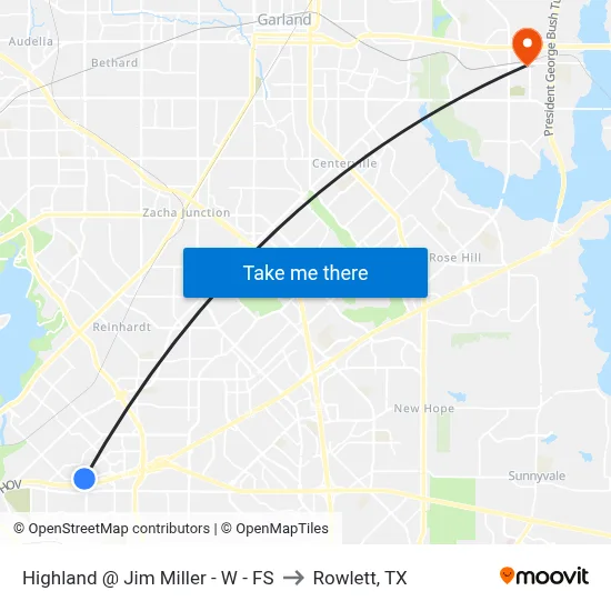 Highland @ Jim Miller - W - FS to Rowlett, TX map