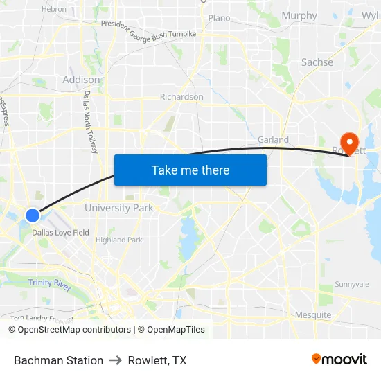 Bachman Station to Rowlett, TX map