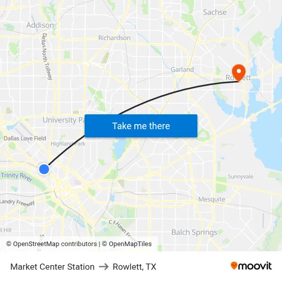 Market Center Station to Rowlett, TX map